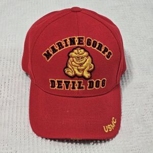 The Devil Dogs  Red Mens Marine Corps Cap One Size Fits All. Very Nice Condition